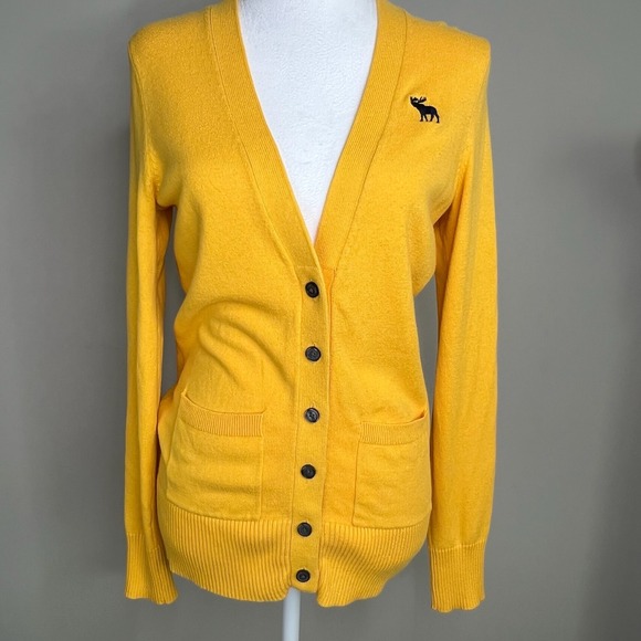 Abercrombie & Fitch Sweaters - Abercrombie Y2K Cardigan Womens M Mustard Yellow Cotton Cashmere Preppy 2000s